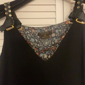 Authentic Louis Vuitton Dress Black Leather Straps Floral Silk Lining